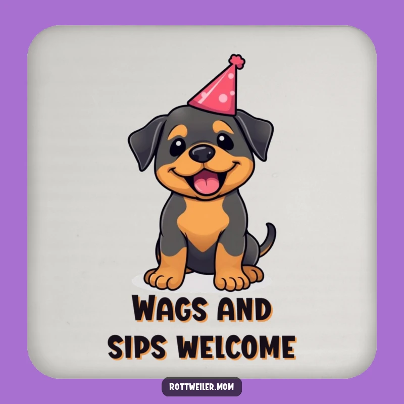 Funny Rottweiler Party Hat Coasters: Protect Surfaces with Joyful Flair