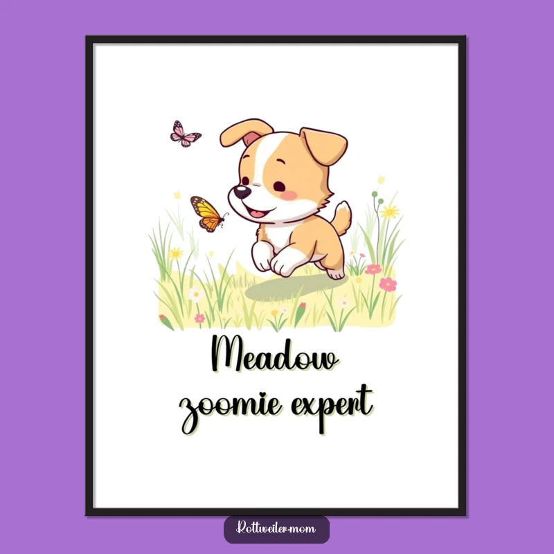 Funny Dog Meadow Poster: Vibrant Sunlit Pup Chase Wall Art Gift