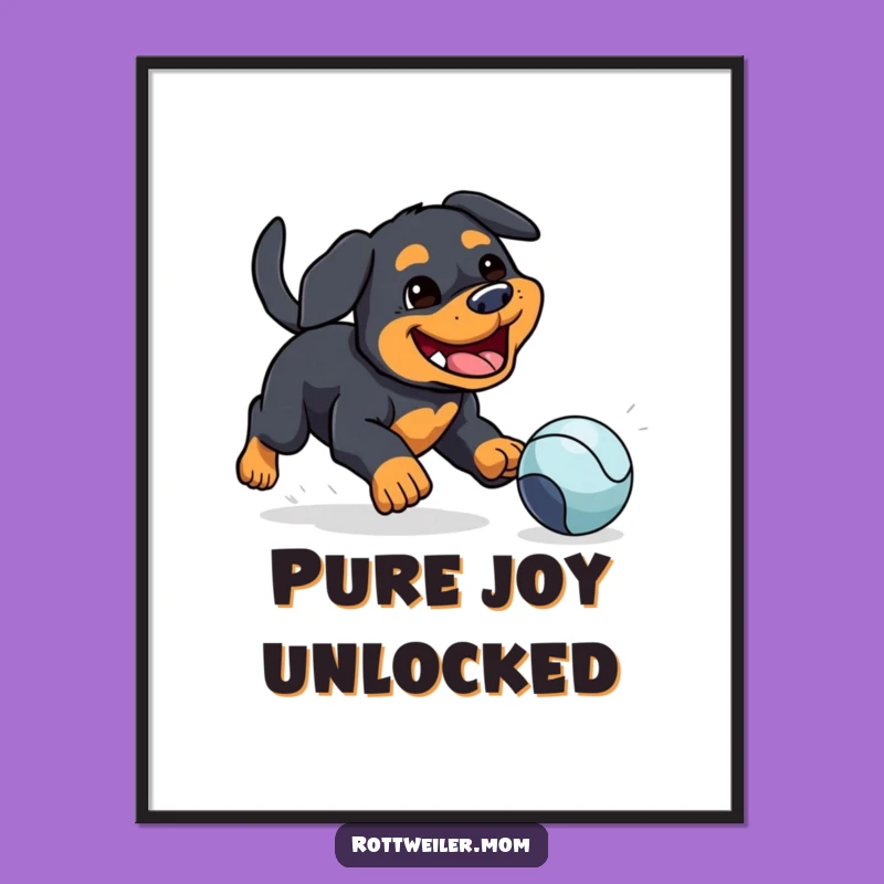 Funny Kawaii Rottweiler Ball Poster - Adorable & Hilarious Dog Wall Art