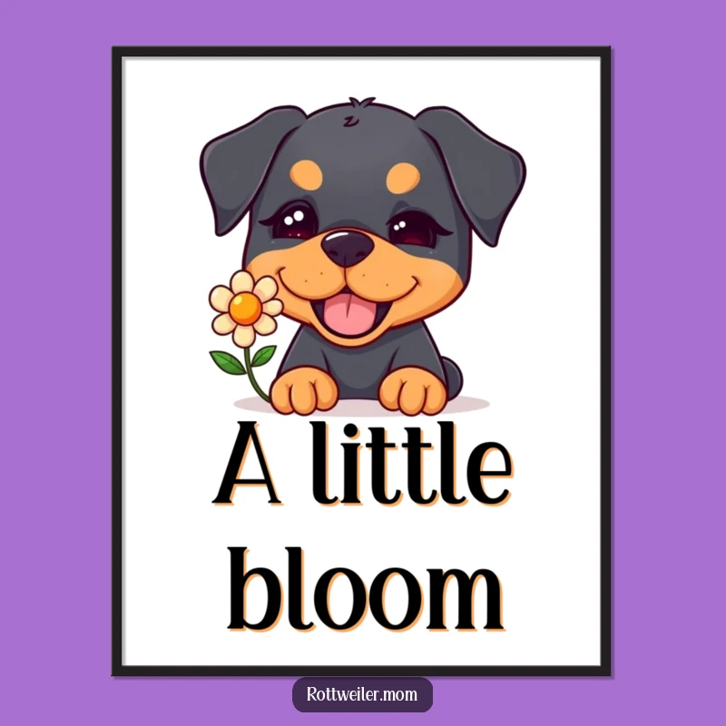 Funny Kawaii Rottweiler Flower Poster - Winking Dog Art, Hilarious Decor