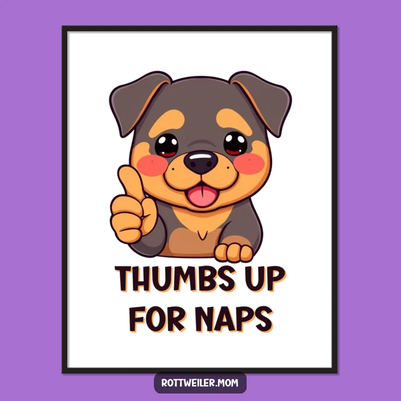 Funny Kawaii Rottweiler Thumbs Up Poster - Humorous Encouraging Dog Art