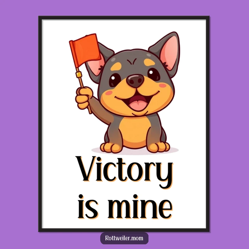 Funny Waving Rottweiler Flag Poster - Enthusiastic Humorous Wall Art