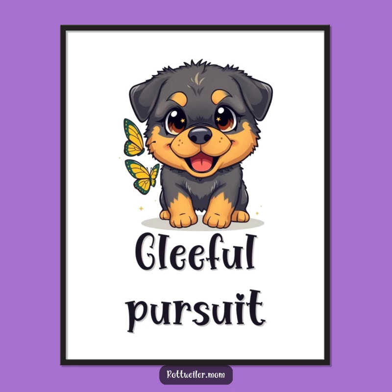 Funny Fluffy Rottweiler Butterfly Poster: Whimsical Wall Art for Dog Lovers