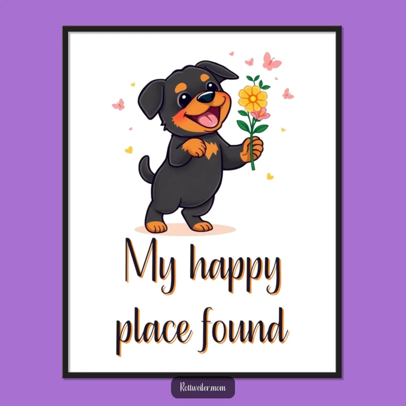 Funny Rottweiler Dancing Flowers Poster - Vibrant Humorous Wall Art Gift
