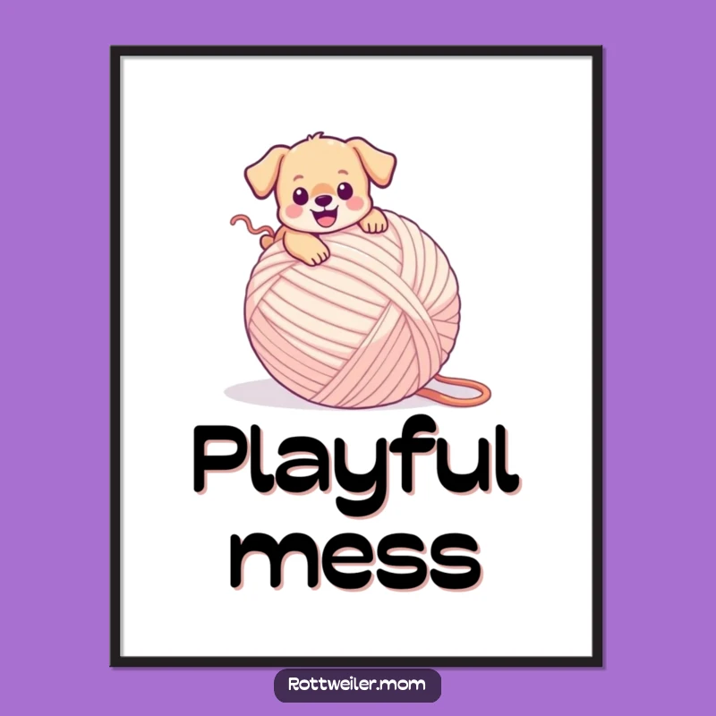 Funny Puppy Yarn Ball Poster: Hilarious Canine Clumsiness Art