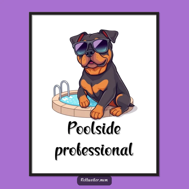 Funny Rottweiler Poolside Poster: Relaxing Dog Art for Chill Vibes