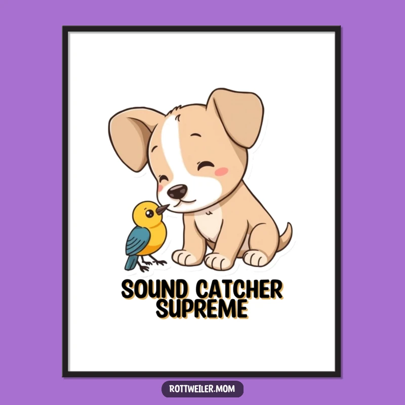 Funny Puppy Big Ears Bird Poster: Adorable Listening Pup Art for Walls