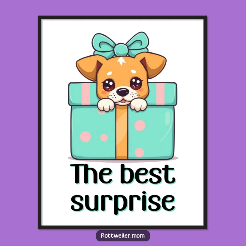 Funny Peek-a-Boo Dog Present Poster, Playful Wall Art for Smiles