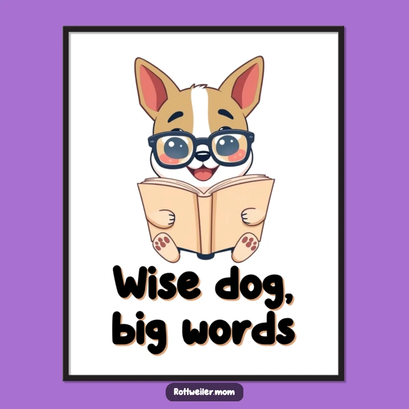 Funny Bookworm Dog Poster: Glasses Pup Reading - Whimsical Library Wall Art
