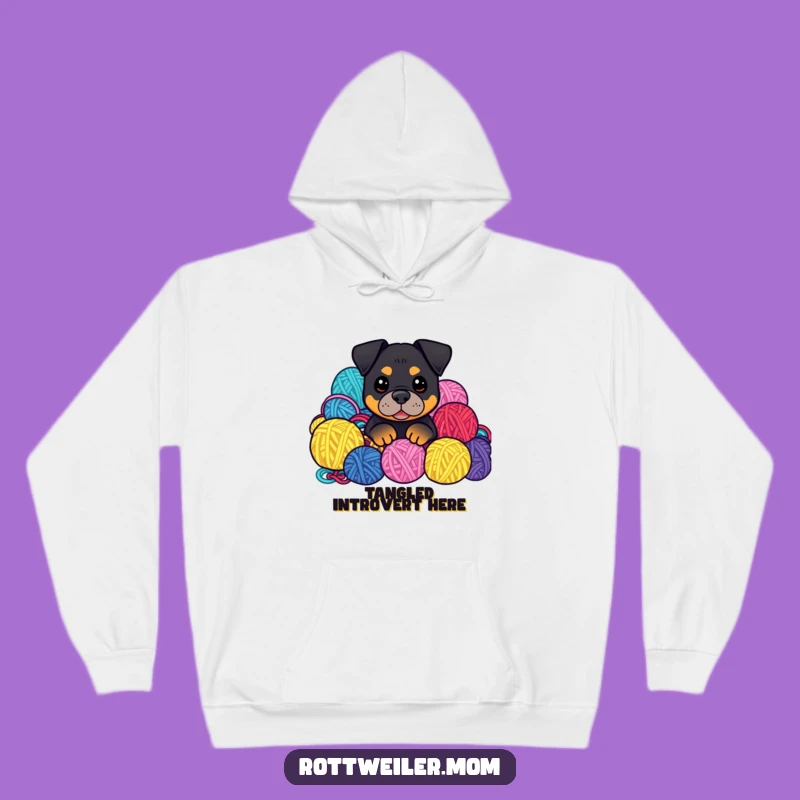 Cozy Funny Kawaii Rottweiler Hoodie: Yarn Pile Peek, Warm & Crafter Gift