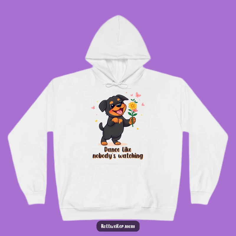 Cozy Funny Rottweiler Flower Dance Hoodie - Warm Humorous Gift Wear