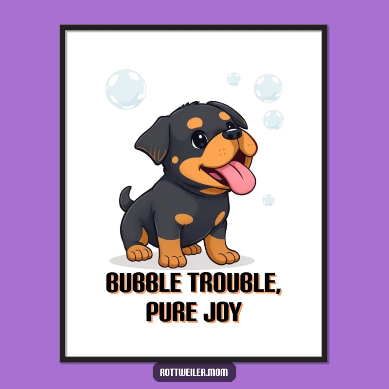 Free Printable Wall Art: Kawaii Rottweiler Bubbles, Playful Downloadable Decor for Dog Enthusiasts