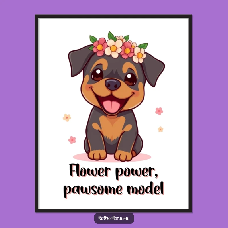 Funny Free Printable Rottweiler Supermodel Wall Art - Dog Flower Crown Decor
