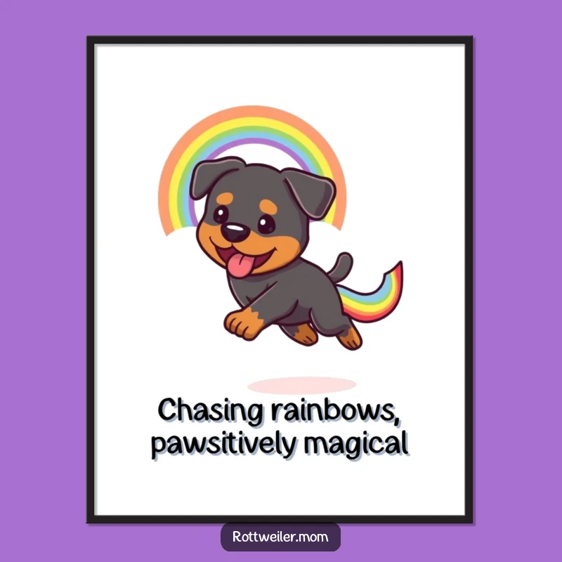 Free Printable Kawaii Rottweiler Rainbow Art: Dog Chasing Funny Wall Decor Downloadable
