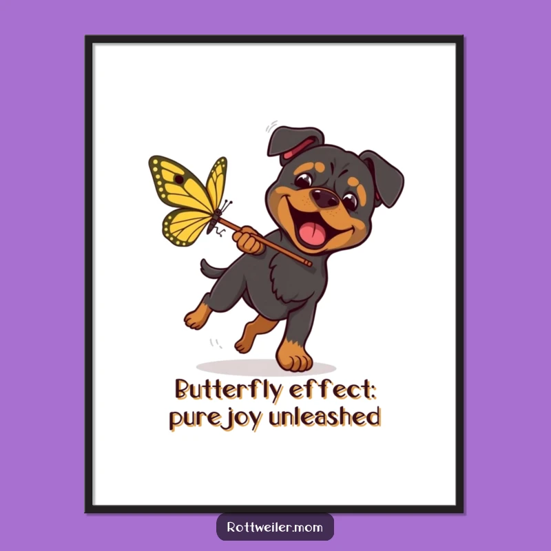 Free Printable Rottweiler Wall Art: Butterfly Chase Action Humor Downloadable Art