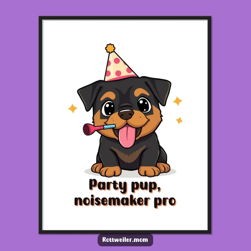Free Printable Wall Art: Party Puppy Rottie - Funny Downloadable Decor