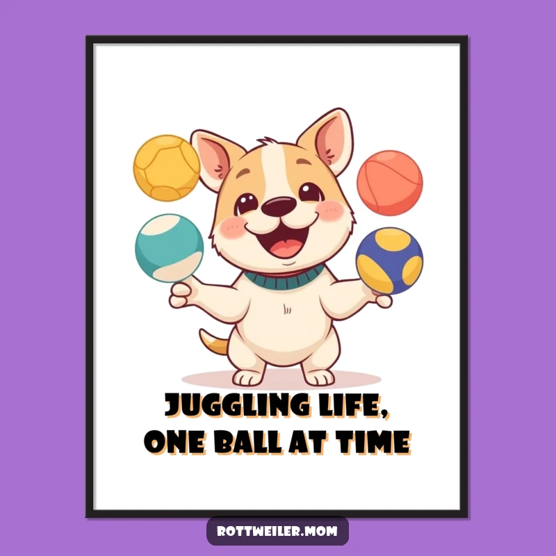 Free Printable Wall Art: Energetic Juggling Dog, Funny Downloadable Decor for Playful Spaces