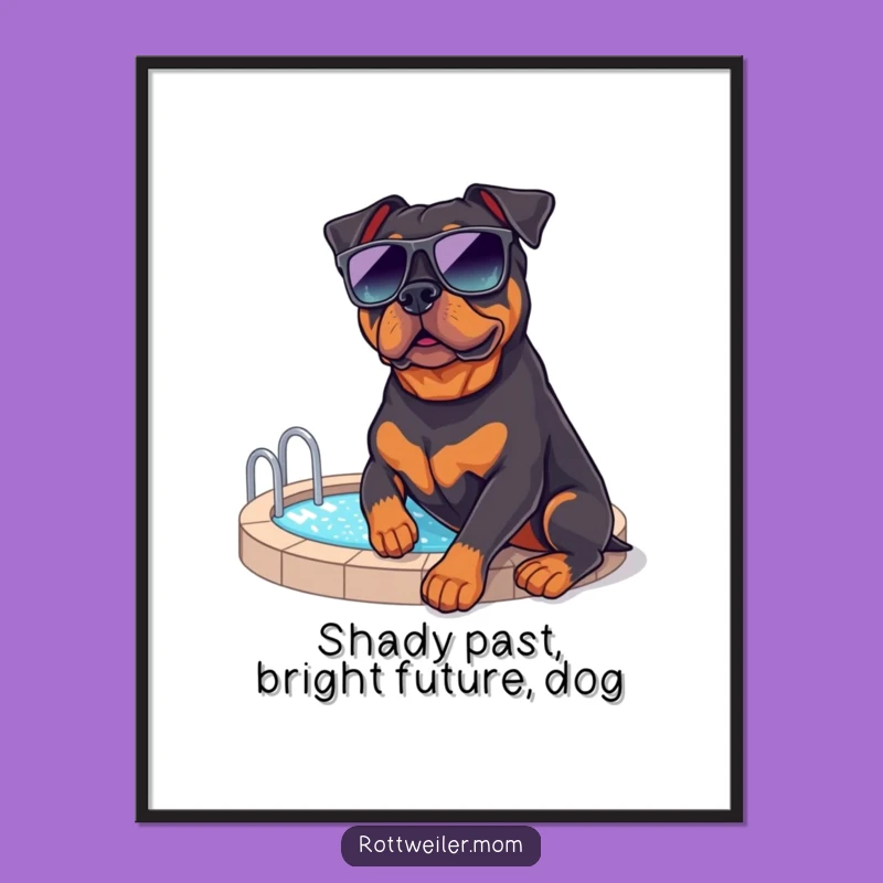 Funny Free Printable Rottie Poolside Wall Art - Dog Sunglasses Downloadable Decor