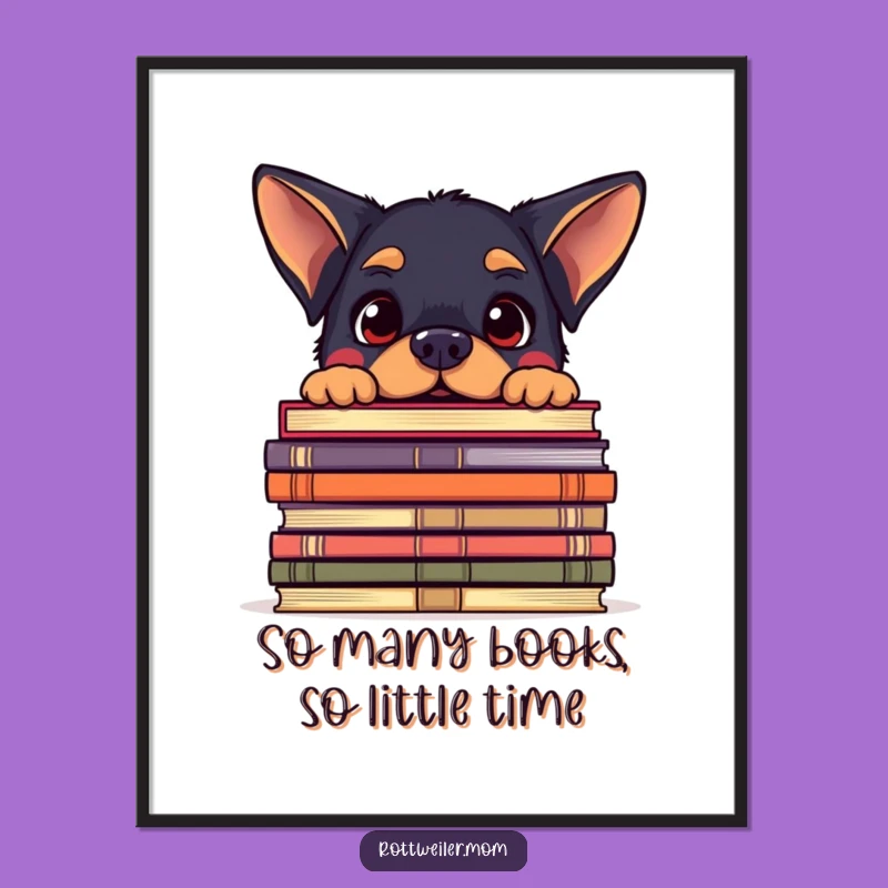 Free Printable Rottweiler Bookworm Wall Art: Funny Dog Decor, Downloadable Art