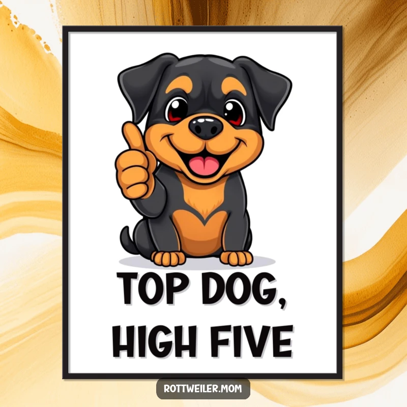 Funny Free Printable Rottweiler wall art, enthusiastically giving thumbs-up, big smile, positive dog art.