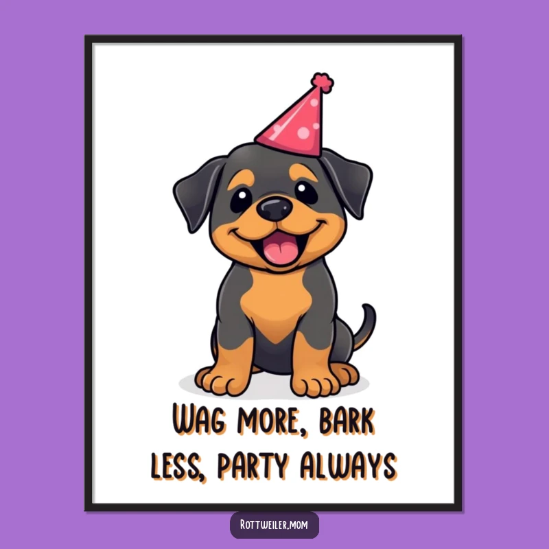 Funny Free Printable Wall Art: Happy Rottie Tail Wag Festive Decor Downloadable