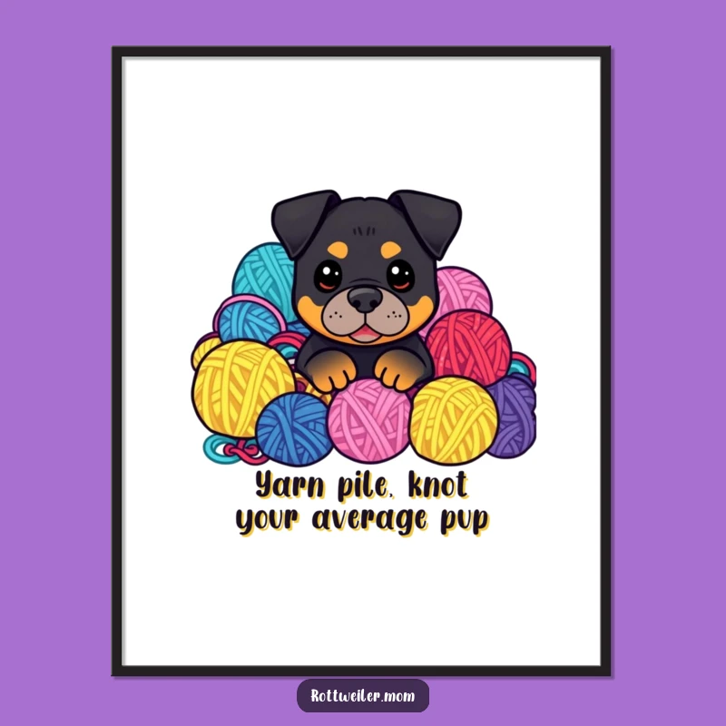 Free Printable Kawaii Rottweiler Yarn Art: Dog Peeking Funny Wall Decor Downloadable