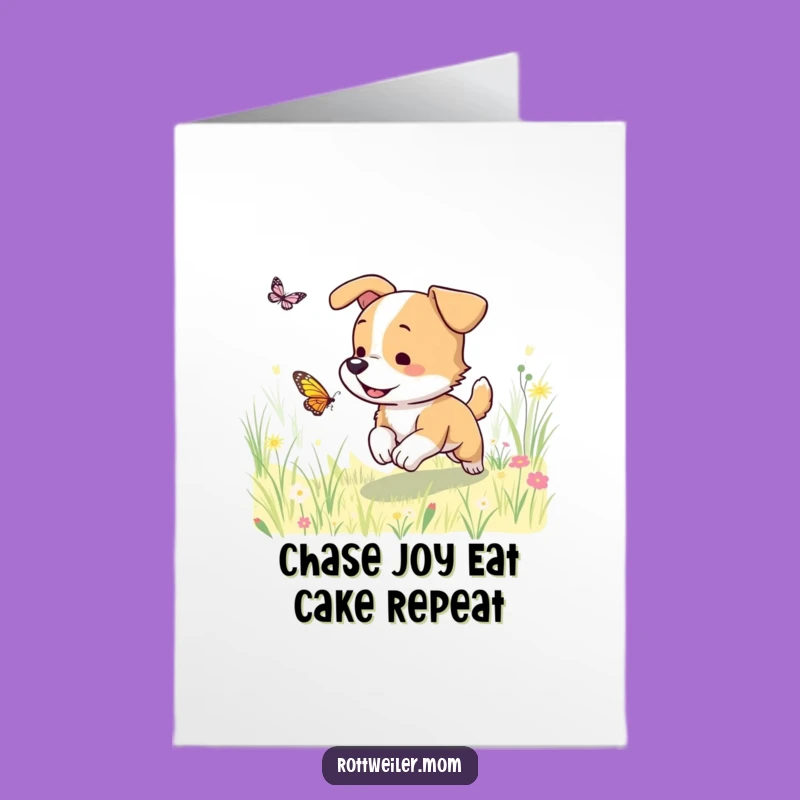 Free Printable Birthday Card: Funny Dog Chasing Butterfly, Perfect Downloadable Gift