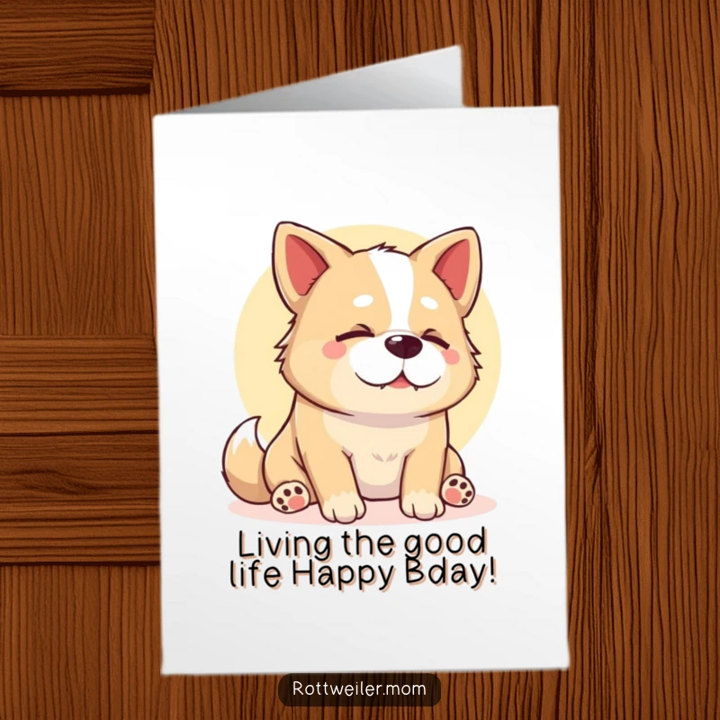 Funny Free Printable Birthday Card: Stocky dog blissfully sighing while basking in a warm, golden sunbeam.