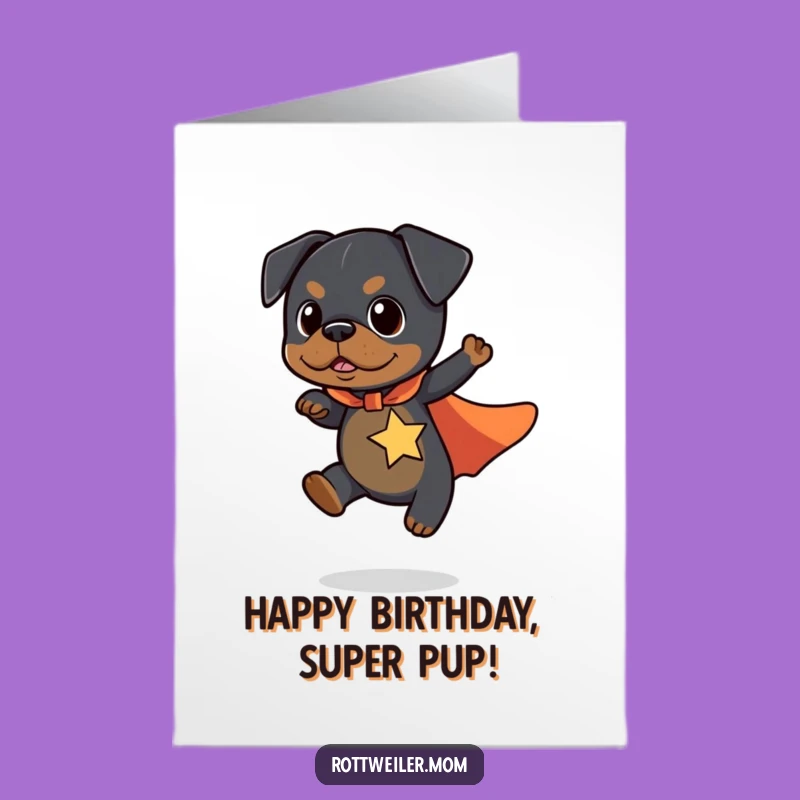 Free Printable Birthday Card: Superhero Kawaii Rottweiler, Funny Flying Art, DIY Gift