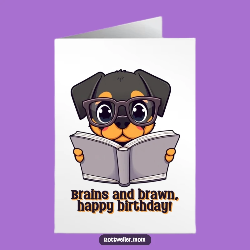 Funny Free Printable Birthday Card: Kawaii Rottweiler Nerd, Perfect Downloadable Gift!
