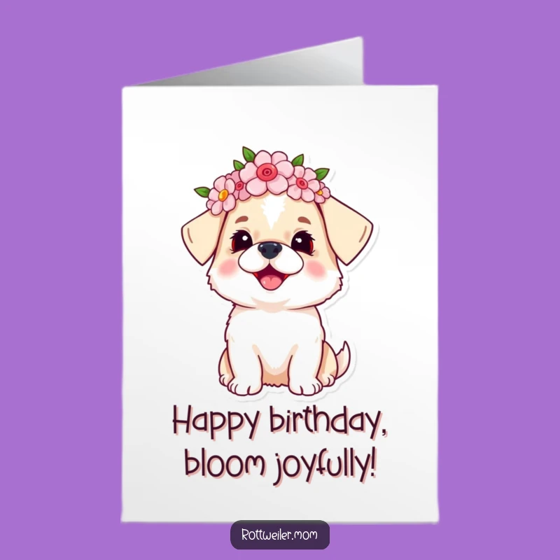 Free Printable Birthday Card: Floral Dog - Joyful Puppy Downloadable Gift