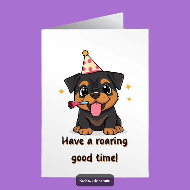 Free Printable Birthday Card: Party Puppy Rottie - Funny Celebration Gift