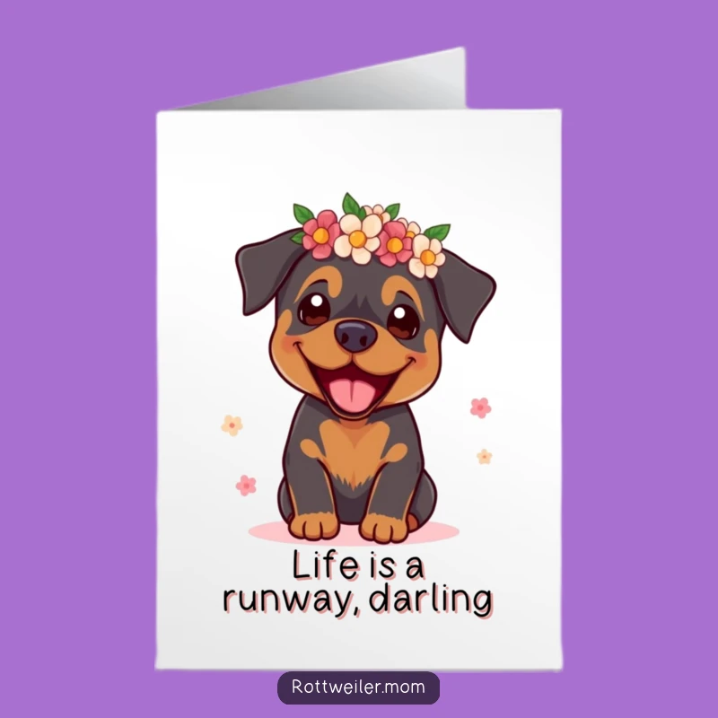 Free Printable Supermodel Rottie Birthday Card - Funny Dog Flower Crown Downloadable