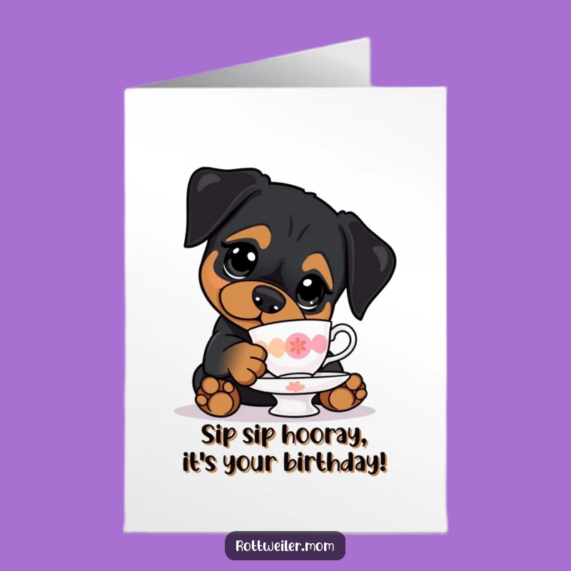 Free Printable Rottweiler Tea Party Birthday Card: Funny Dog Art, Downloadable Gift