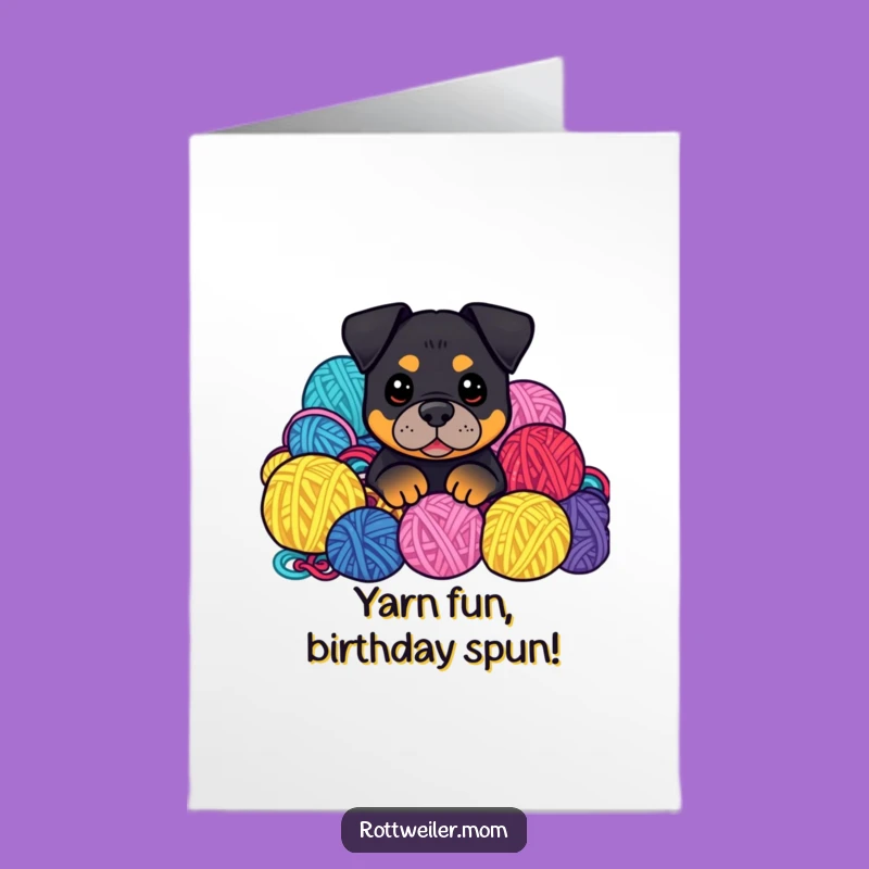 Free Printable Kawaii Rottweiler Yarn Birthday Card: Cute Dog Peeking Funny Gift
