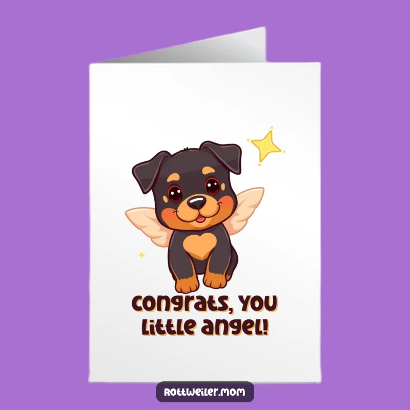 Free Printable Congrats Card: Flying Rottie Angel - Funny Success Gift