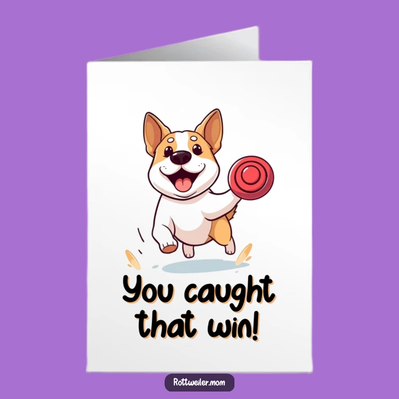 Free Printable Congrats Card: Dog Frisbee Chase, Downloadable