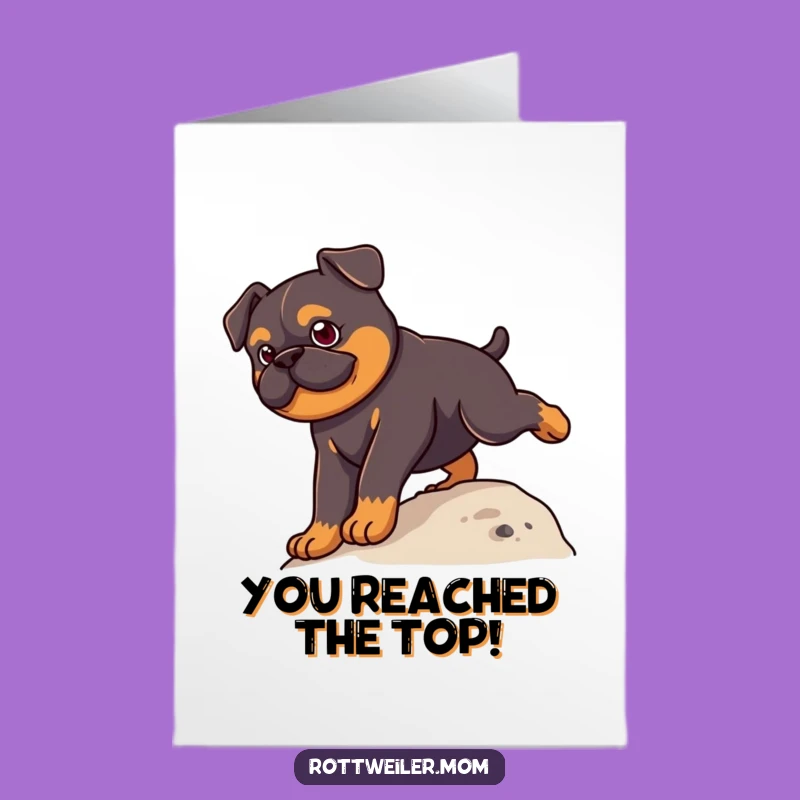 Free Printable Congrats Card: Kawaii Rottweiler Climb, Determined Humorous Art