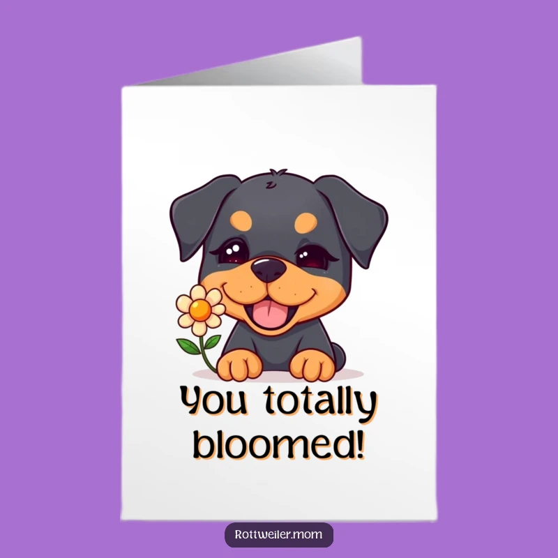 Free Printable Congrats Card: Winking Rottweiler Flower, Humorous Art