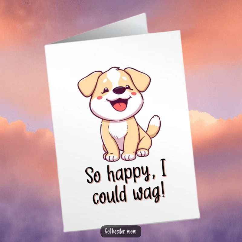 Funny Free Printable Congratulations Card: A dog with a constantly wagging tail pants with pure joy and excitement.