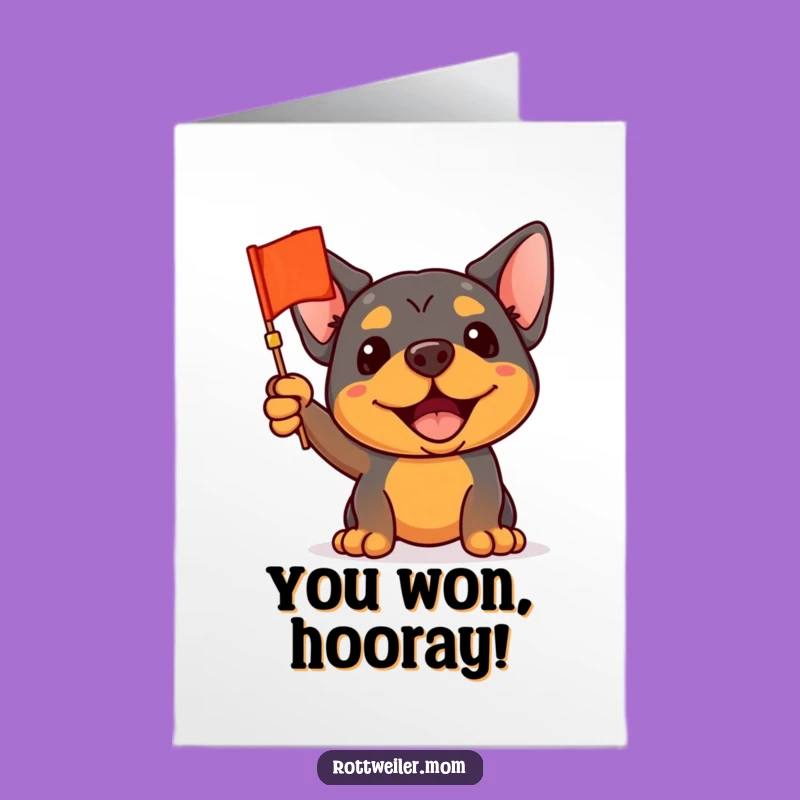 Free Printable Rottweiler Congrats Card: Waving Flag DIY Gift for Success