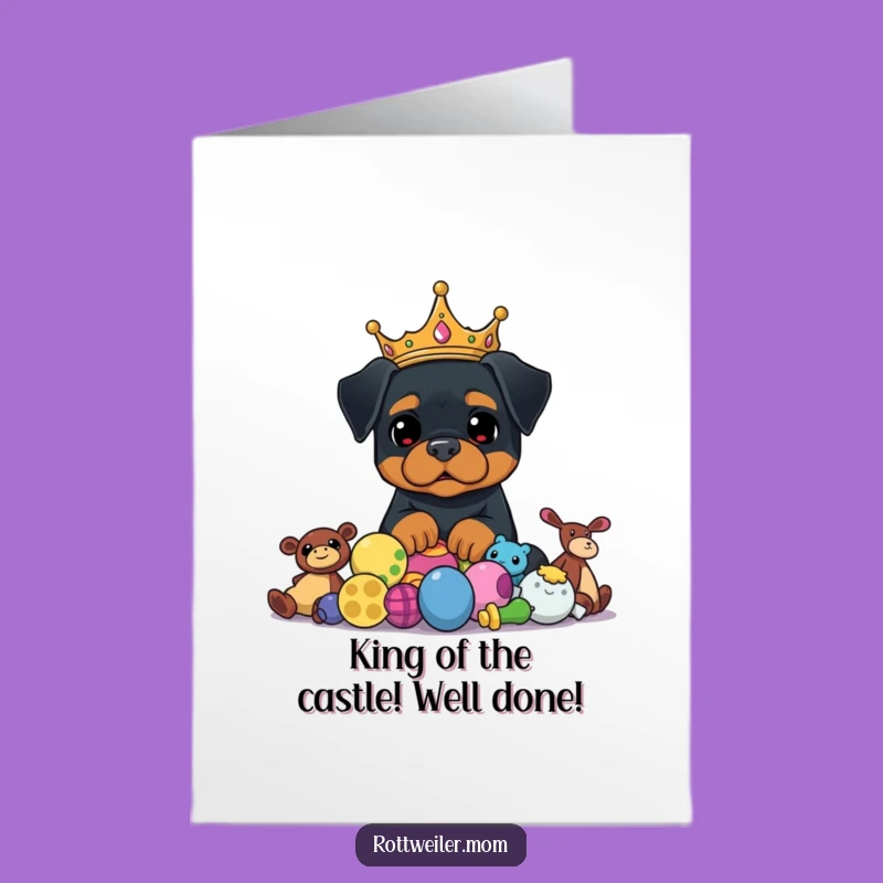 Free Printable Rottweiler Congratulations Card: Crowned King Dog Humor Downloadable