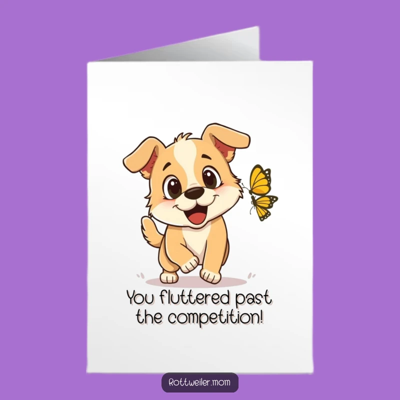 Free Printable Congrats Card: Dog's Butterfly Chase, Exciting Downloadable for Celebrations