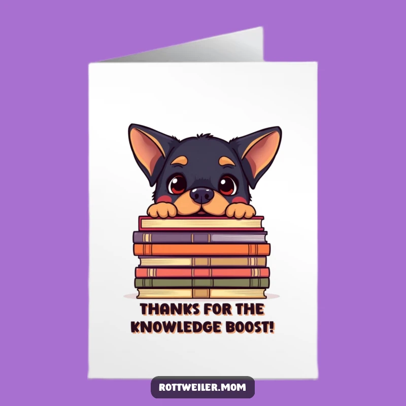 Free Printable Rottweiler Bookworm Thank You Card: Cute Dog Appreciation Art