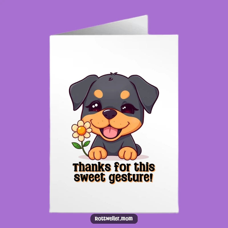 Free Printable Thank You Card: Winking Kawaii Rottweiler, Flower Art
