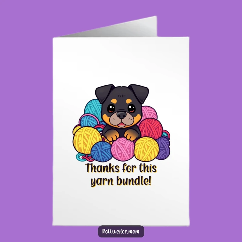 Free Printable Kawaii Rottweiler Yarn Thank You Card: Dog Peeking Funny Gift