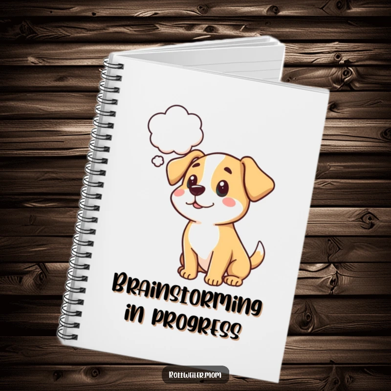 Funny cartoon dog notebook with a thought bubble, perfect for notes and sketches.