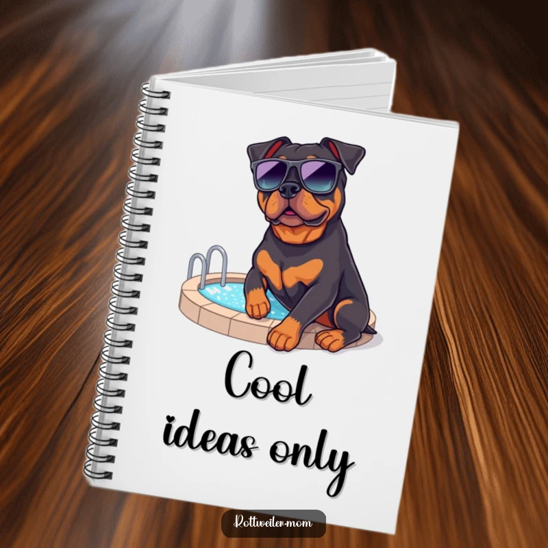 Funny Rottweiler Poolside Notebook: A notebook featuring a rottweiler in sunglasses by a pool, great for vacation notes.