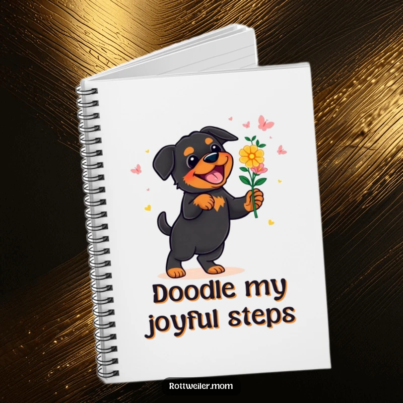Funny Rottweiler Notebook: A rottweiler dancing with flowers on the cover, ideal for jotting down notes and ideas.