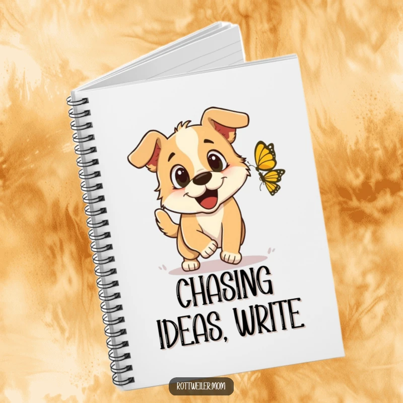 Funny Notebook: A dog with excited eyes playfully chasing a butterfly, inspiring creative thoughts and joyful notes.